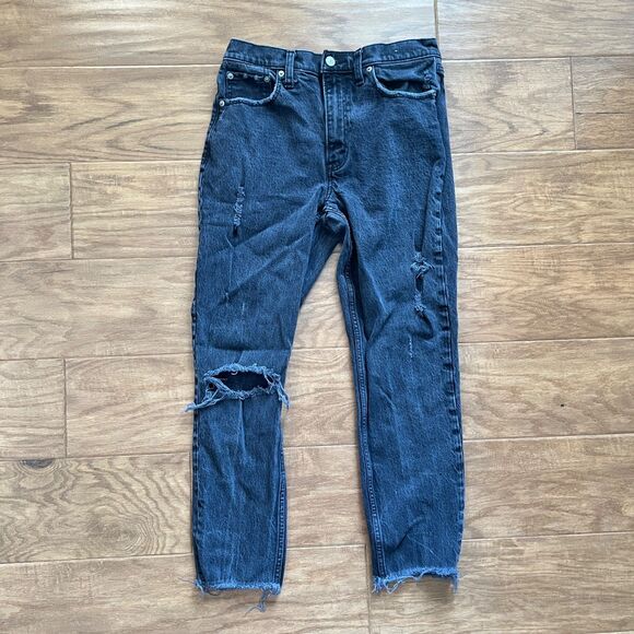 Abercrombie & Fitch Jeans Size 28/6R Black The Mom High Rise Straight Distressed - Picture 1 of 8